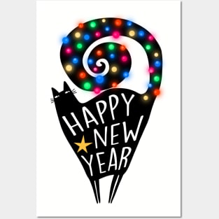 Happy New Year Black Cat Posters and Art